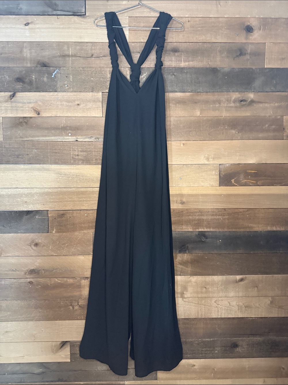 Elegant Black Wide-Leg Jumpsuit with Knotted Straps Chiffon